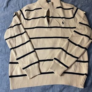 Ralph Lauren Men's Cream Striped 1/2 zip Sweater